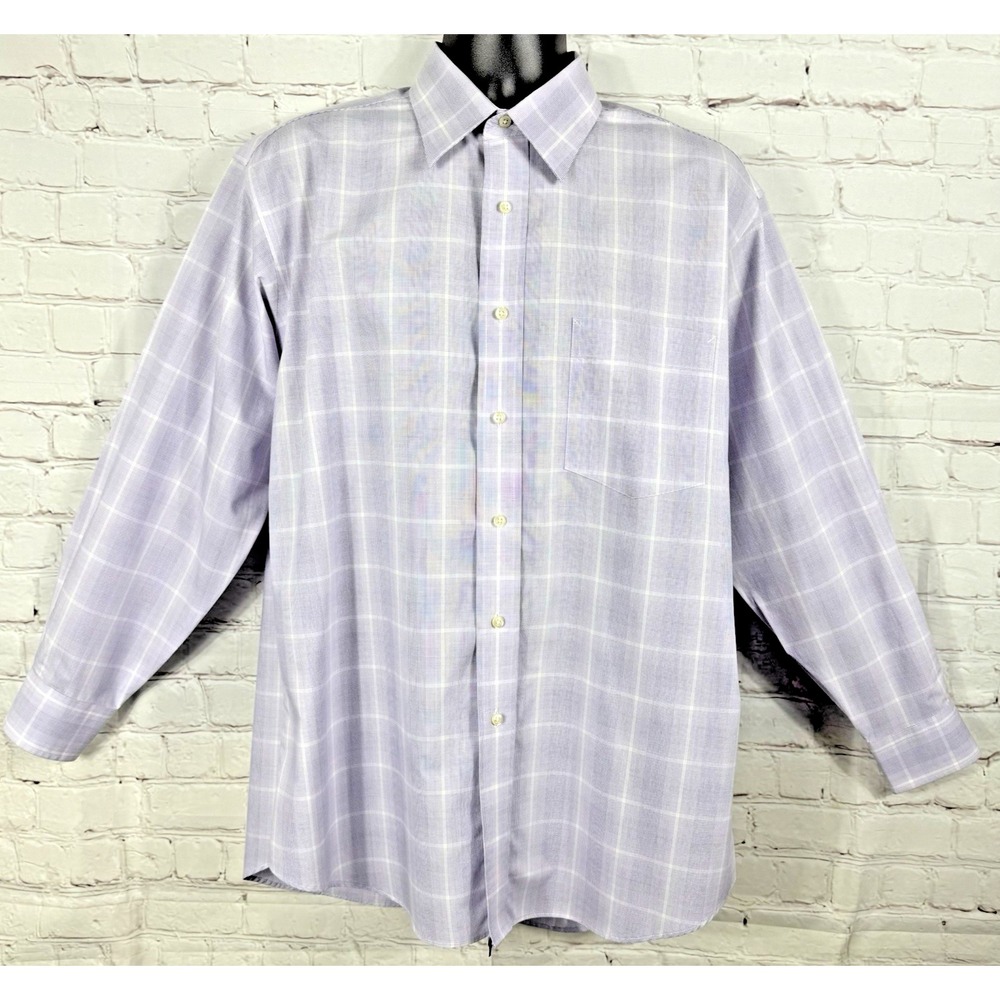 Tommy Hilfiger Tommy Traveler Shirt Men's 16 32/33 Lavender Plaid Long Sleeve